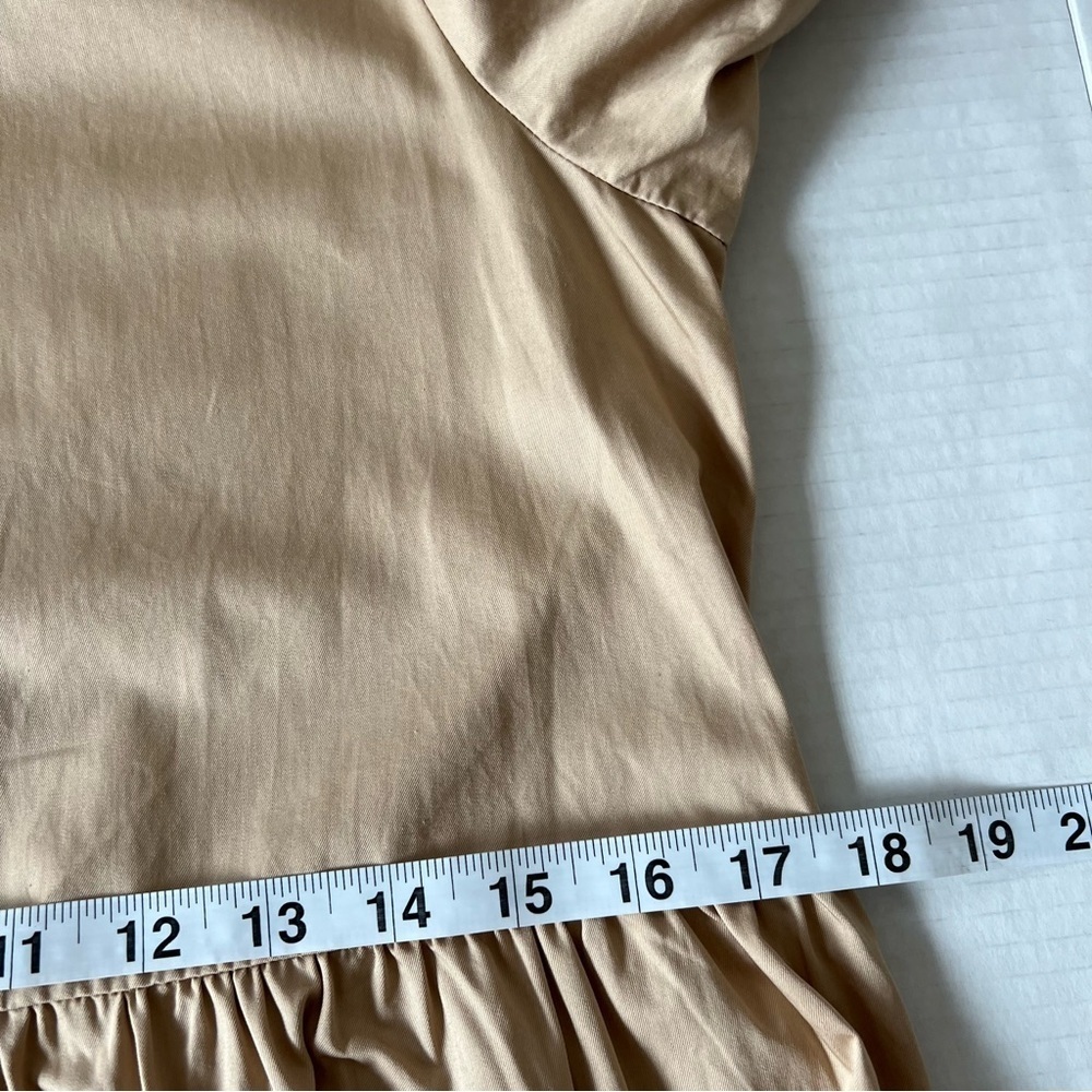 Zara Camel Tan Poplin Tiered Midi Dress Puff Sleeve Asymmetric Hem Pockets S - Picture 16 of 16